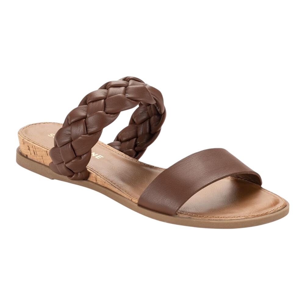 Sun + Stone Women's Easten Double Band Slide Flat Sandals Brown Size 6 W